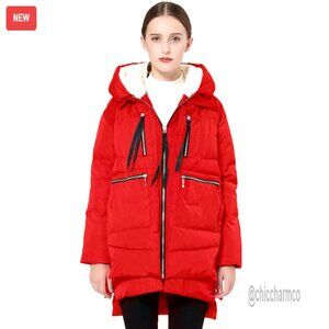 Thickened Down Jacket with Fleece Hood, 6 Pockets, Windproof Winter Coat